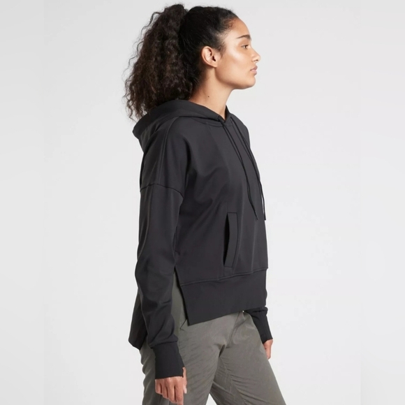 Athleta Mission Hoodie High Low Black Relaxed Fit Sweatshirt size XXS - Picture 10 of 12